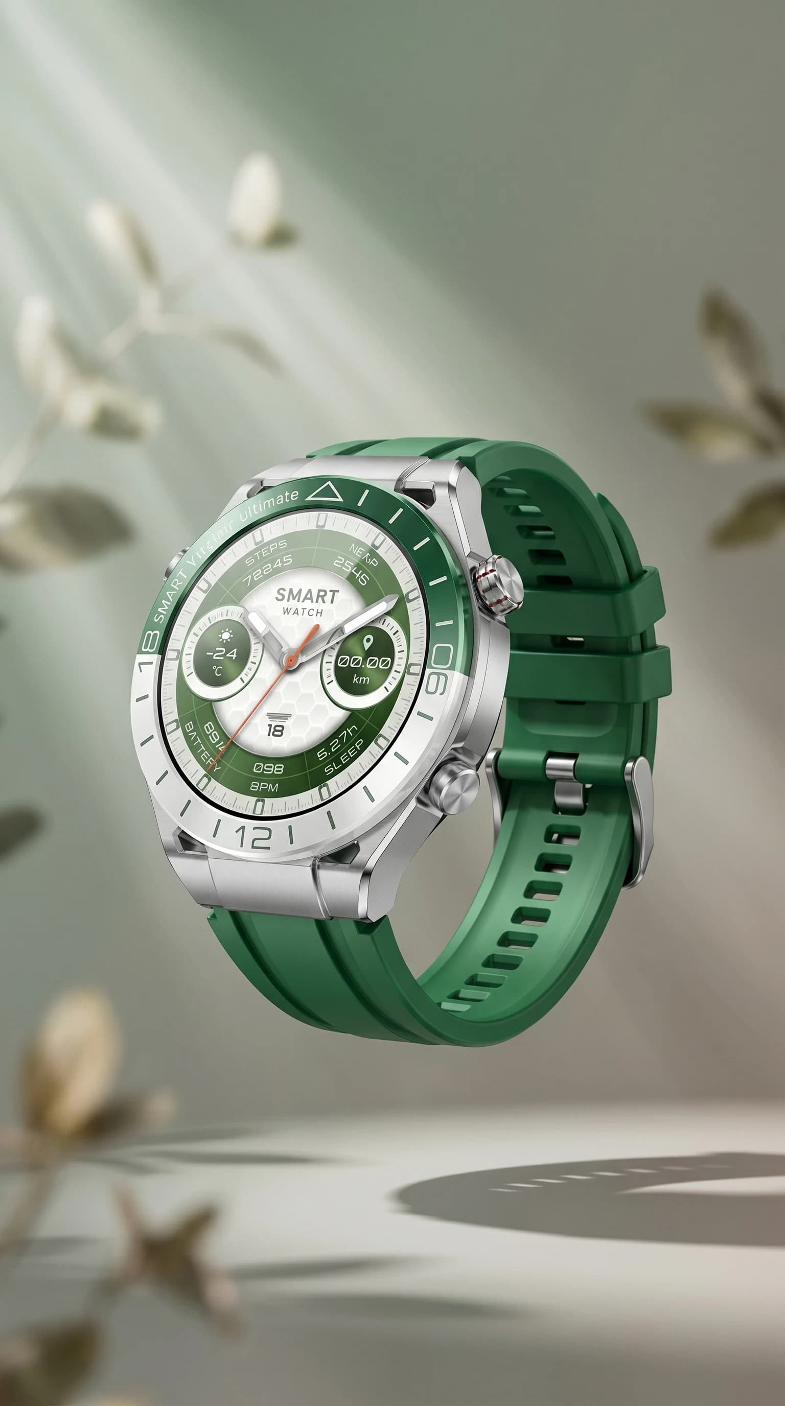 Premium Green Smartwatch with Multifunctional Display on a clean studio background